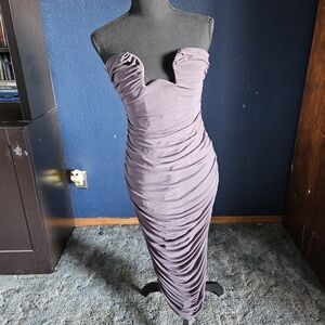 Bobbles & Lace Ruched Strapless Sweetheart Midi Dress Dark Grey size large nwt